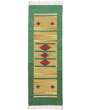 Alfombra de tejido Kilim Nilay pasillo Verde