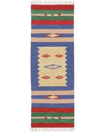 Alfombra de tejido Kilim Mira pasillo Azul