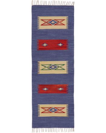 Alfombra de tejido Kilim Tara pasillo Azul