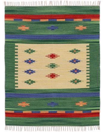 Alfombra de tejido Kilim Shiva Verde