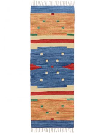 Alfombra de tejido Kilim Amar pasillo Azul
