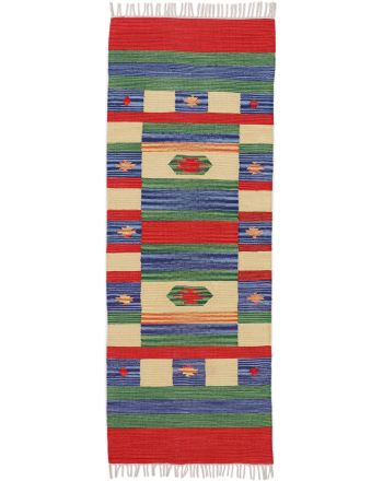 Alfombra de tejido Kilim Mirza pasillo Azul