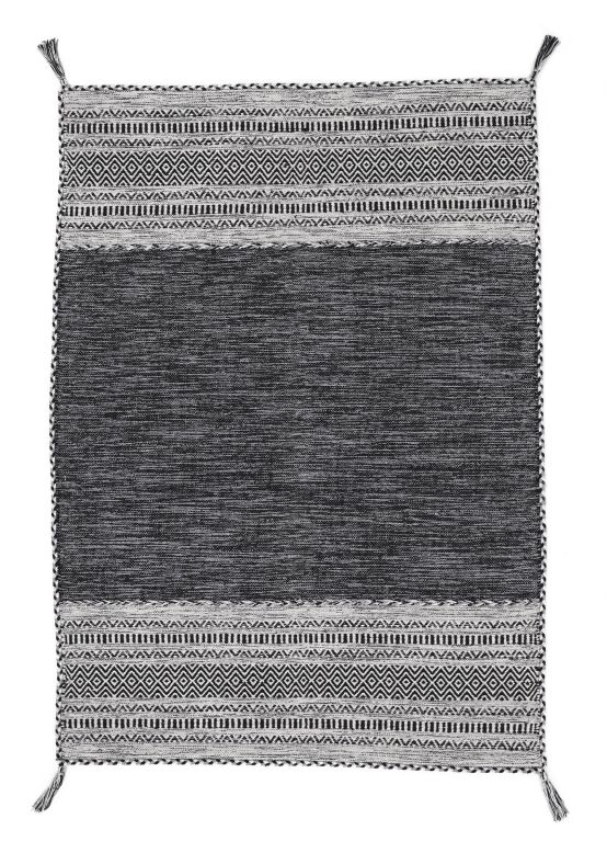 Alfombra de tejido Kilim Azizi Negro