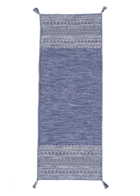 Alfombra de tejido Kilim Azizi pasillo Azul