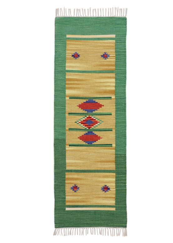 Alfombra de tejido Kilim Nilay pasillo Verde