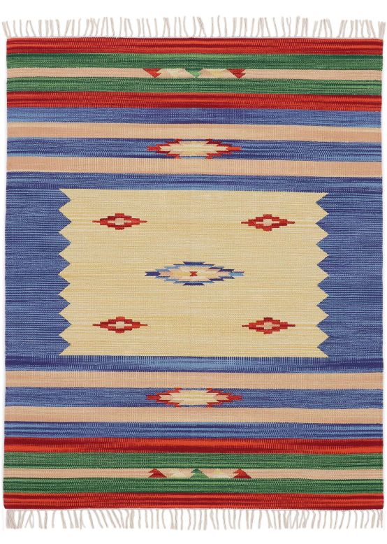 Alfombra de tejido Kilim Mira Azul