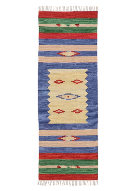 Alfombra de tejido Kilim Mira pasillo Azul