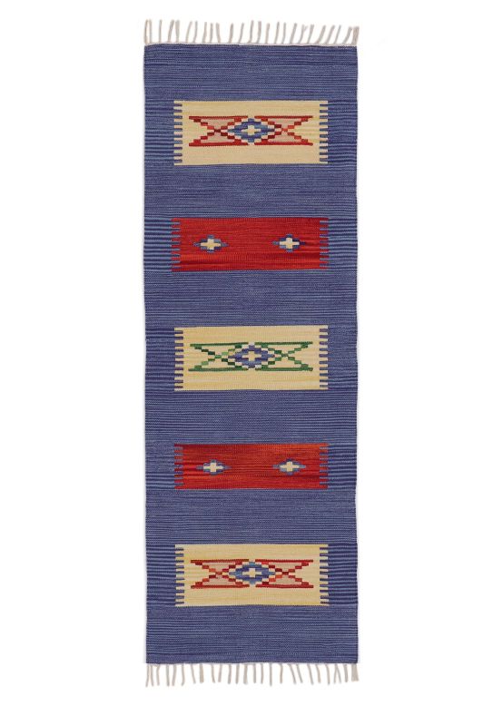 Alfombra de tejido Kilim Tara pasillo Azul