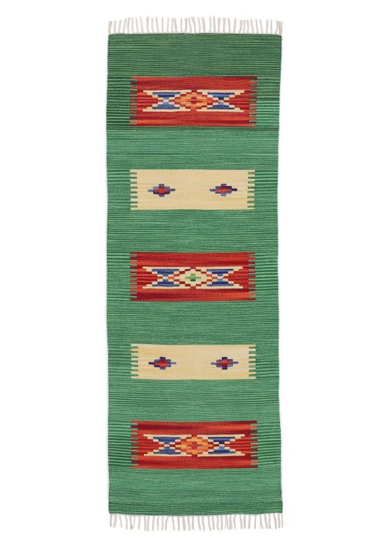 Alfombra de tejido Kilim Tara pasillo Verde