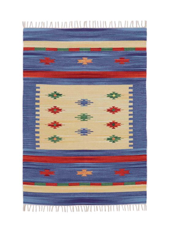 Alfombra de tejido Kilim Shiva Azul