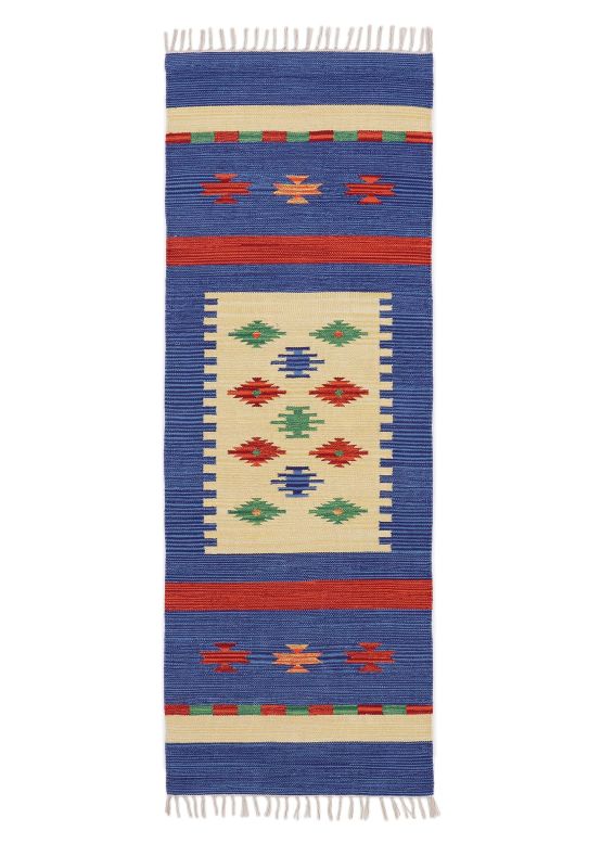 Alfombra de tejido Kilim Shiva pasillo Azul