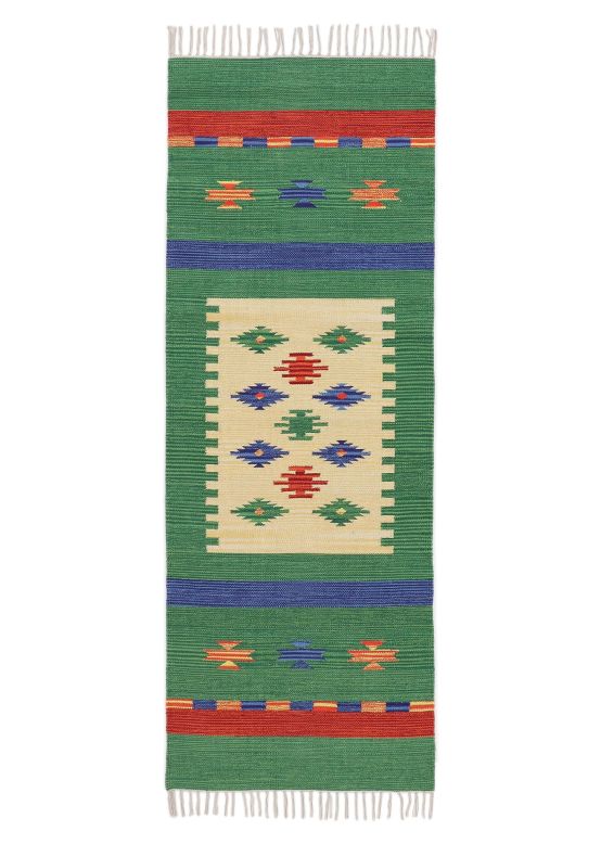 Alfombra de tejido Kilim Shiva pasillo Verde