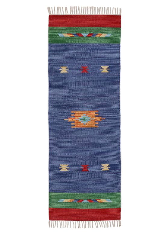 Alfombra de tejido Kilim Amal pasillo Azul