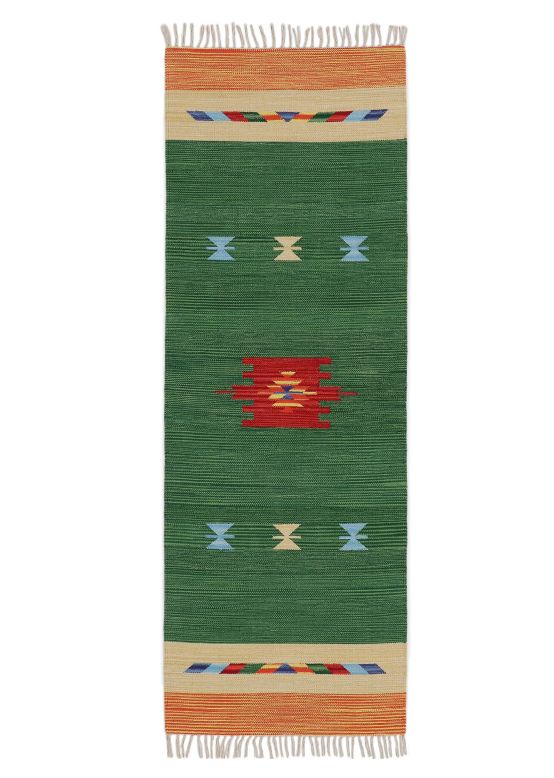 Alfombra de tejido Kilim Amal pasillo Verde