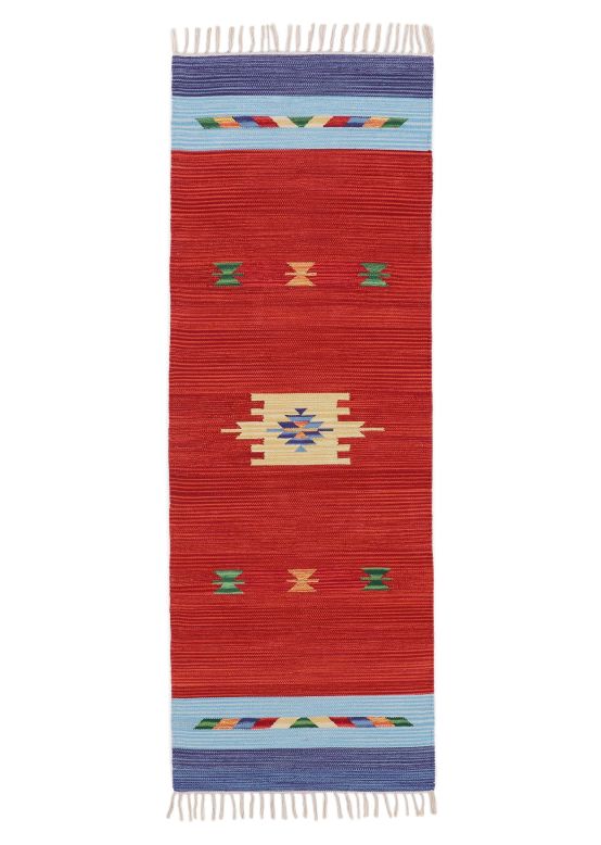 Alfombra de tejido Kilim Amal pasillo Rojo