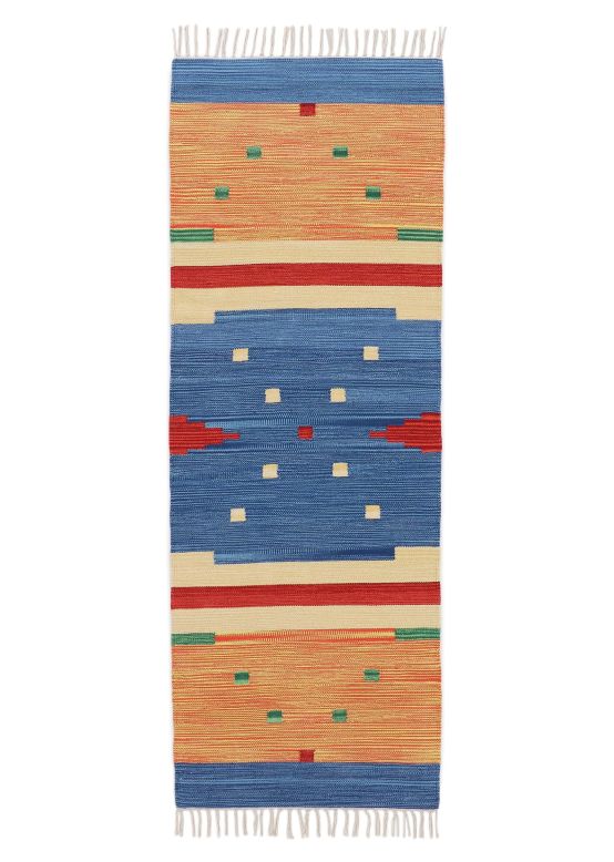 Alfombra de tejido Kilim Amar pasillo Azul