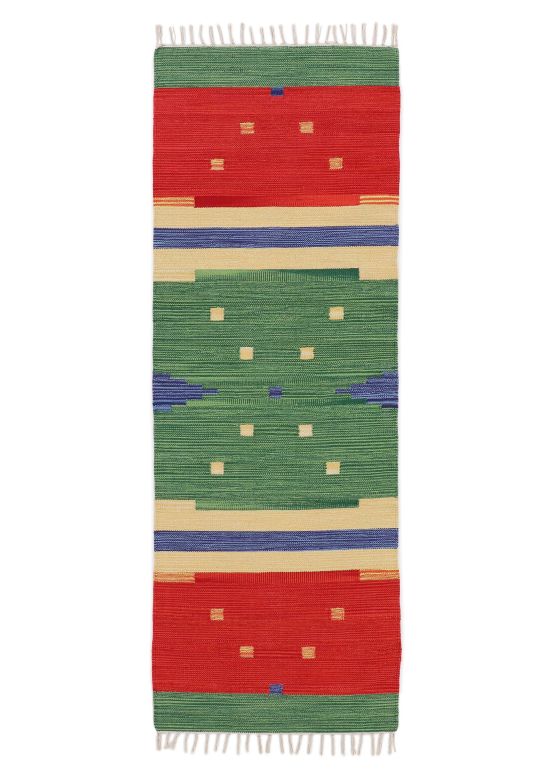 Alfombra de tejido Kilim Amar pasillo Verde