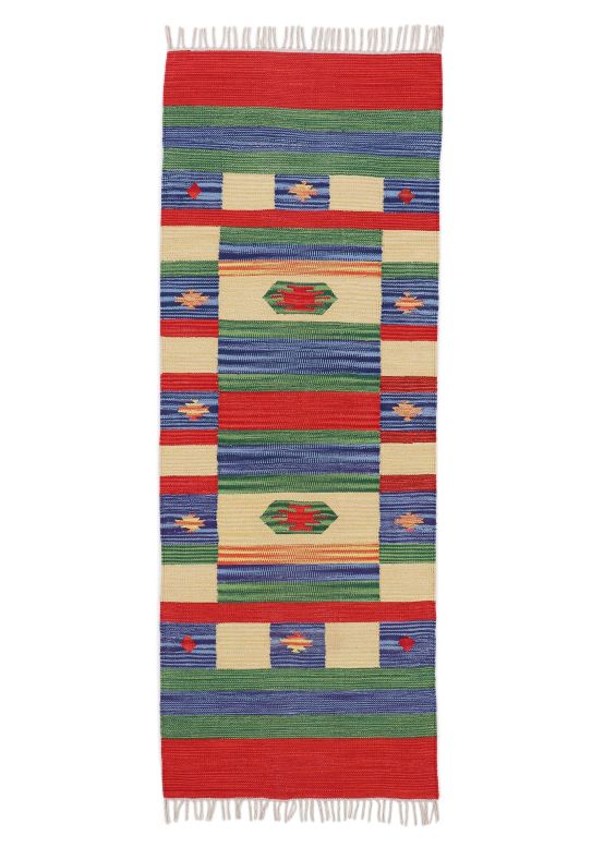 Alfombra de tejido Kilim Mirza pasillo Azul