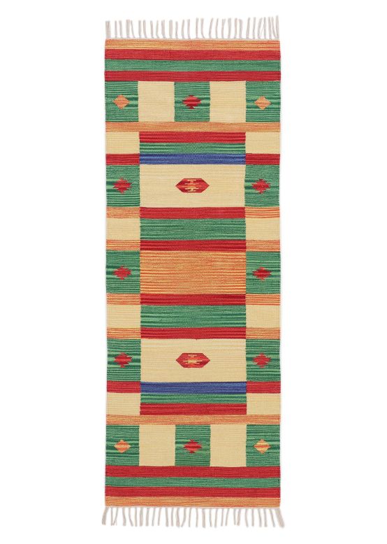Alfombra de tejido Kilim Mirza pasillo Verde